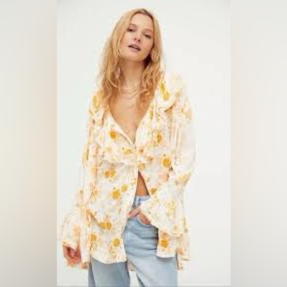 Free People XS Loretta Floral Print Tunic Top